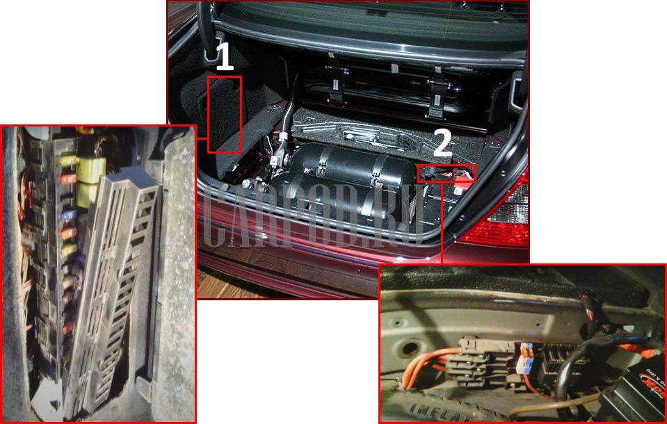 Места установки монтажных блоков предохранителей в багажном отделении автомобиля